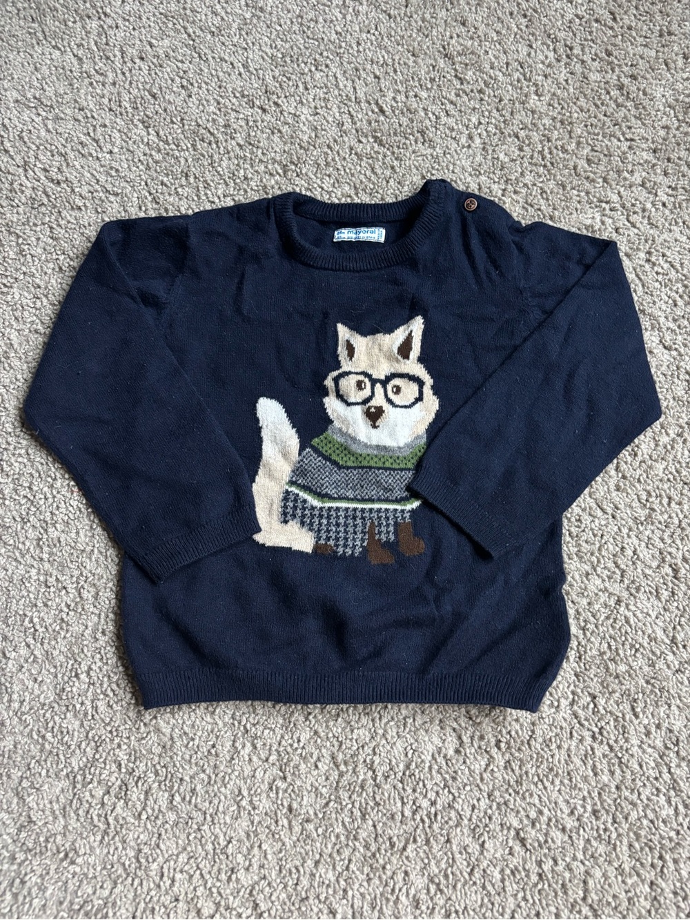Mayoral Navy Knit Sweater with Dog Print 24m 10% Wool